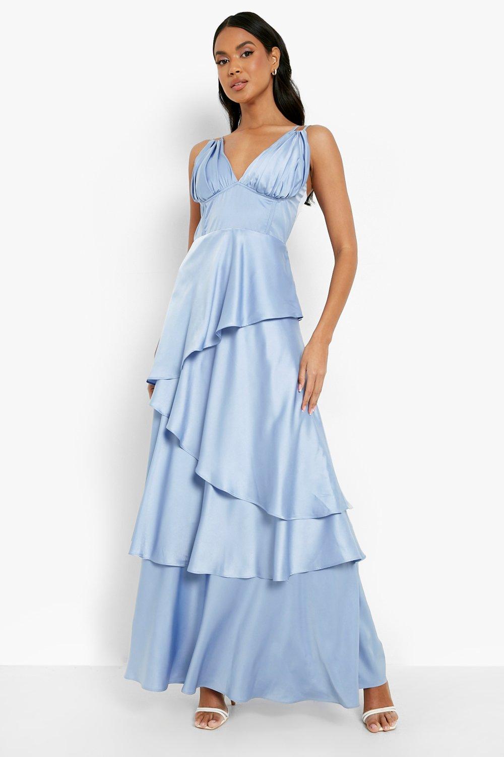 Gathered Cup Double Strap Tiered Maxi Dress